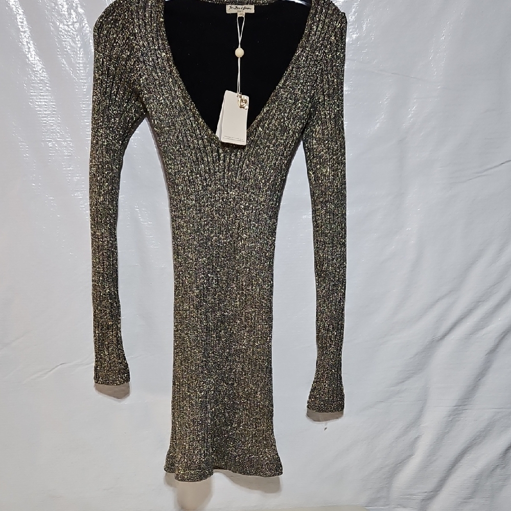 For Love And Lemons Black and Gold Long Sleeve Dress
